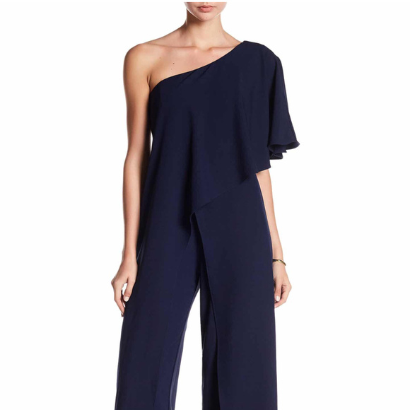 MARINA Pants - Marina One-Shoulder Navy Jumpsuit